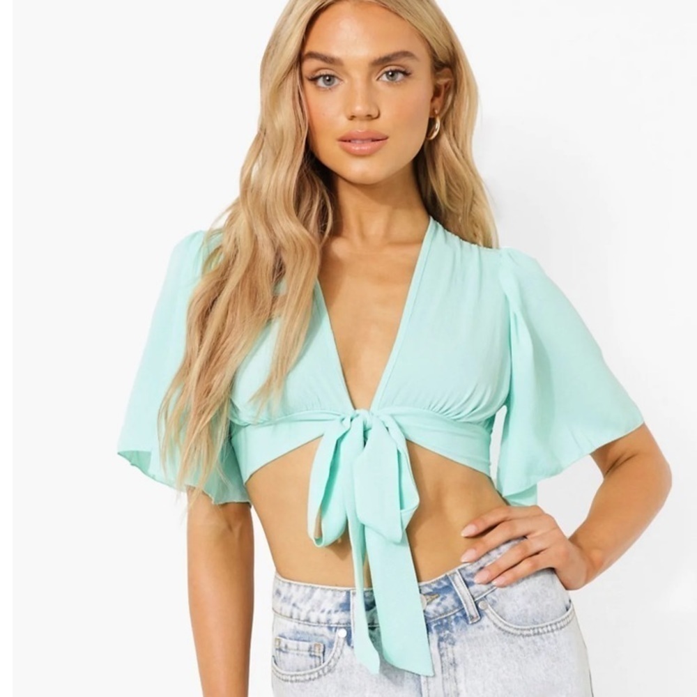 Angel Sleeve Tie Front Crop Top Size 8 Y2K